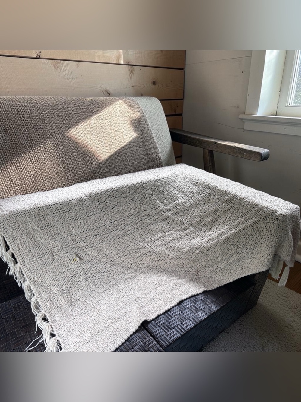 Vintage Handmade Aran Style Crochet Blanket 52”x84”